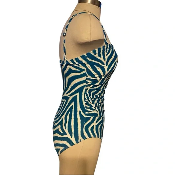 Womens Teal Zebra Print One Piece Swimsuit - Picture 7 of 16